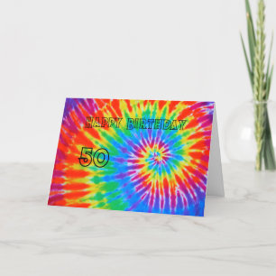 Spiral Rainbow Tie Dye 50th Happy Birthday Card