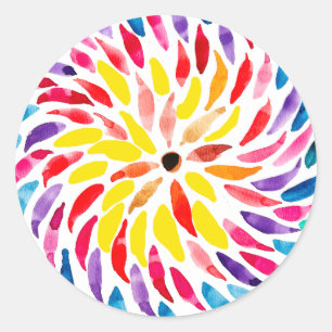 Spiral rainbow watercolor abstract classic round sticker