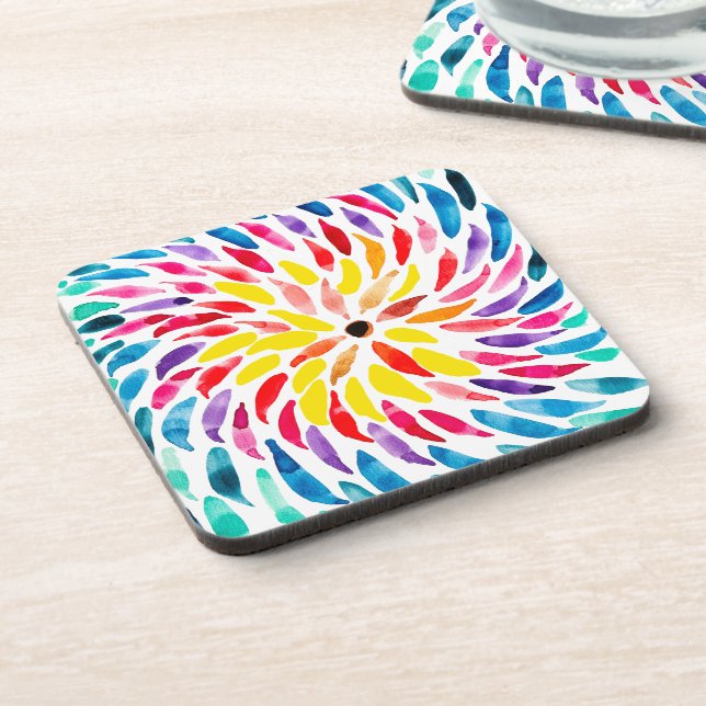 Spiral rainbow watercolor abstract coaster (Left Side)