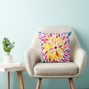 Spiral rainbow watercolor abstract cushion