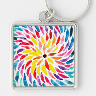 Spiral rainbow watercolor abstract key ring