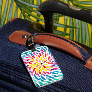 Spiral rainbow watercolor abstract luggage tag