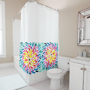 Spiral rainbow watercolor abstract shower curtain