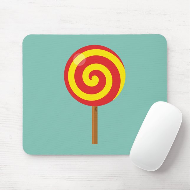 Spiral Red Yellow Lollipop Mouse Mat (With Mouse)