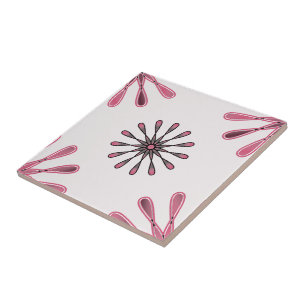Spiral Retro Flowers Choose Your Background Colour Tile