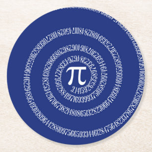 Spiral Rings for Pi on Navy Blue Round Paper Coaster