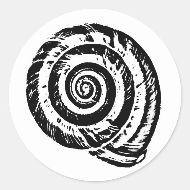 Spiral Seashell Block Print, Black and White Classic Round Sticker (Front)