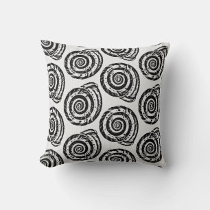 Spiral Seashell Block Print, Black and White Cushion