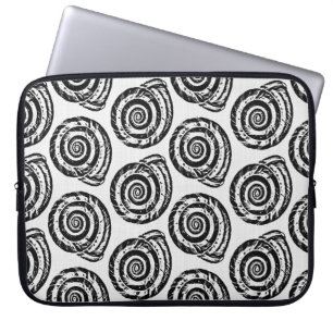 Spiral Seashell Block Print, Black and White Laptop Sleeve