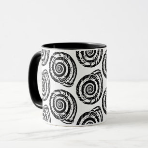 Spiral Seashell Block Print, Black and White  Mug