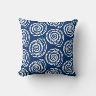 Spiral Seashell Block Print, Cobalt Blue and White Cushion