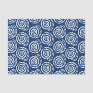 Spiral Seashell Block Print, Cobalt Blue and White Tissue Paper