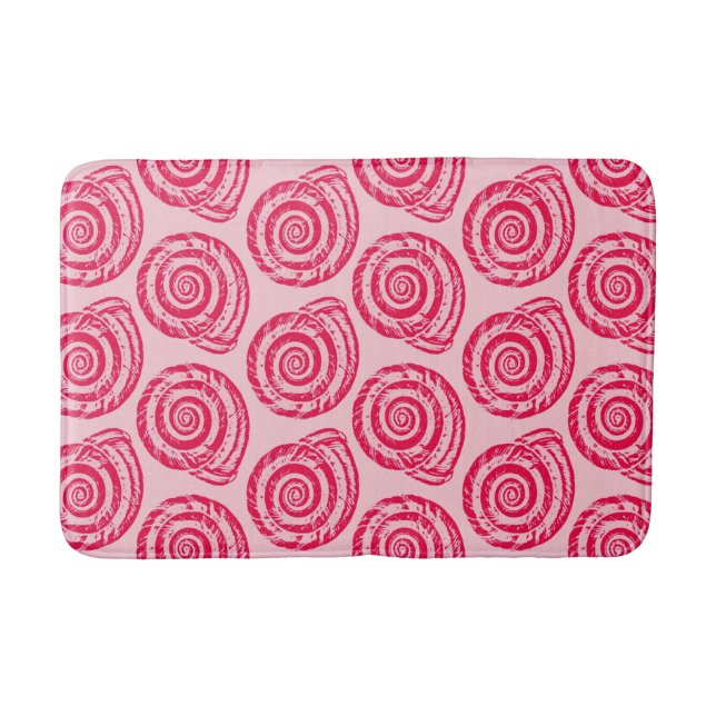 Spiral Seashell Block Print, Coral Pink & Fuchsia Bath Mat (Front)