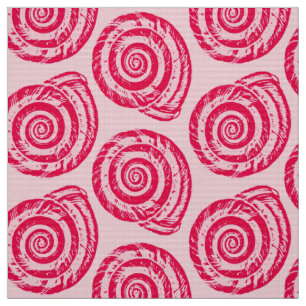 Spiral Seashell Block Print, Coral Pink & Fuchsia Fabric