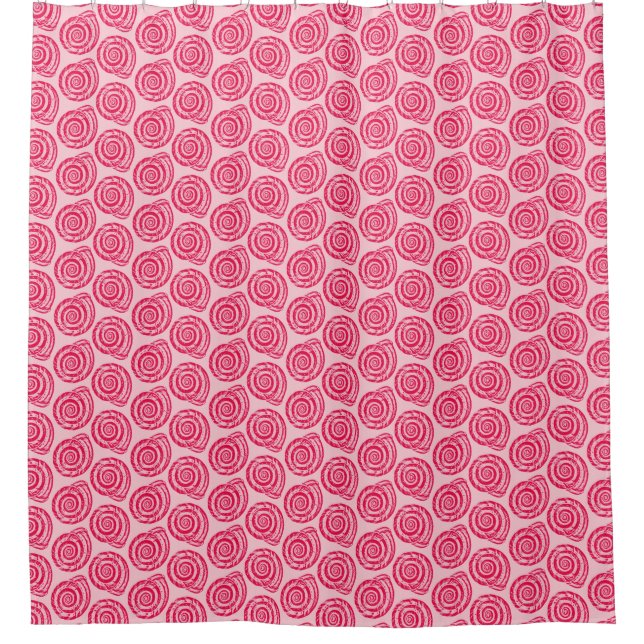 Spiral Seashell Block Print, Coral Pink & Fuchsia Shower Curtain (Front)