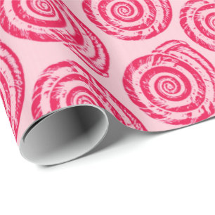 Spiral Seashell Block Print, Coral Pink & Fuchsia Wrapping Paper