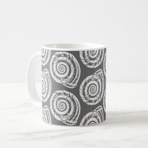 Spiral Seashell Block Print, Grey and White Coffee Mug