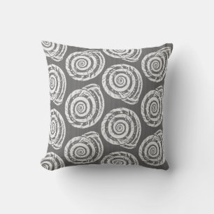 Spiral Seashell Block Print, Grey / Grey and White Cushion