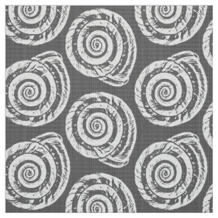Spiral Seashell Block Print, Grey / Grey and White Fabric