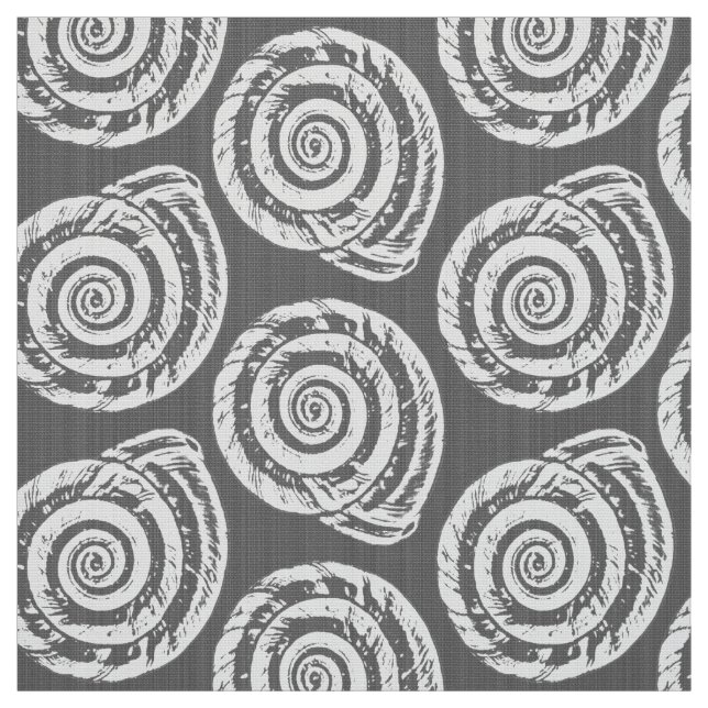 Spiral Seashell Block Print, Grey / Grey and White Fabric (Swatch)