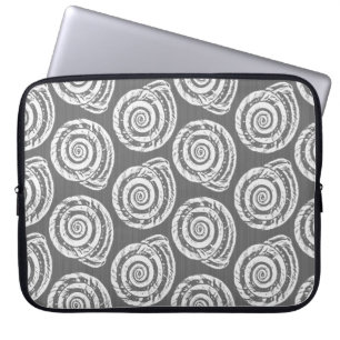 Spiral Seashell Block Print, Grey / Grey and White Laptop Sleeve