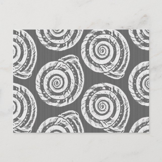 Spiral Seashell Block Print, Grey / Grey and White Postcard (Front)