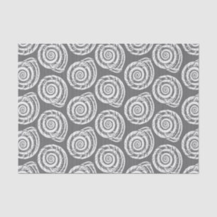 Spiral Seashell Block Print, Grey / Grey and White Tissue Paper