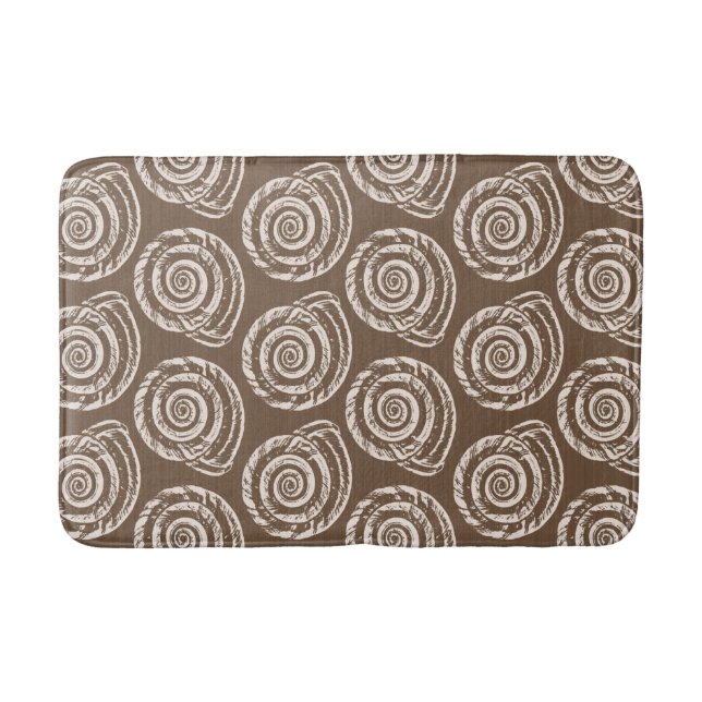 Spiral Seashell Block Print, Taupe Tan and Cream Bath Mat (Front)