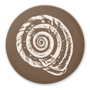 Spiral Seashell Block Print, Taupe Tan and Cream Ceramic Knob