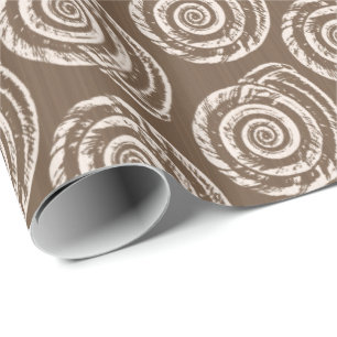 Spiral Seashell Block Print, Taupe Tan and Cream Wrapping Paper