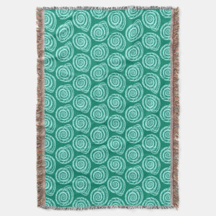 Spiral Seashell Block Print, Turquoise and Aqua Throw Blanket