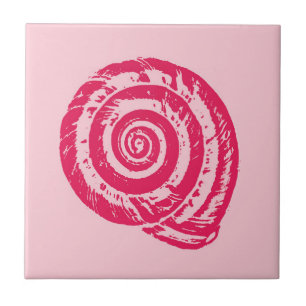 Spiral Seashell, Coral Pink and Fuchsia Pink  Tile
