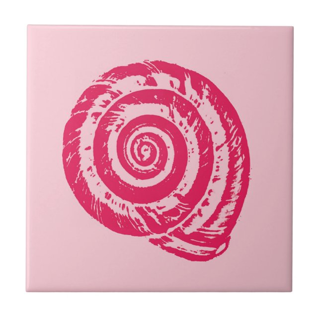 Spiral Seashell, Coral Pink and Fuchsia Pink  Tile (Front)