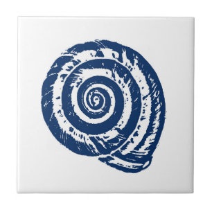 Spiral Seashell, White and Cobalt Blue Tile