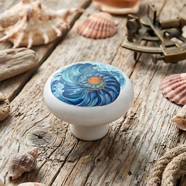 Spiral Shell and Wave Nautical Ocean Ceramic Knob (Creator Uploaded)