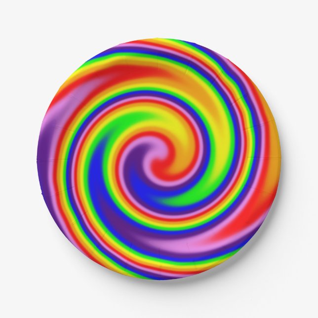 Spiral Swirl Soft Focus Rainbow Colours Paper Plate (Front)