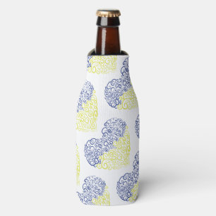 Spiral swirls mehandi heart Ukrainian flag colours Bottle Cooler