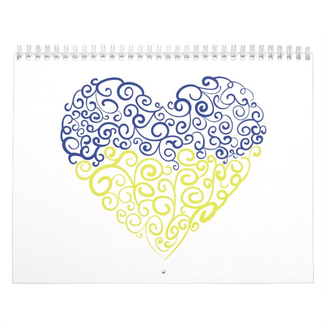 Spiral swirls mehandi heart Ukrainian flag colours Calendar (Cover)