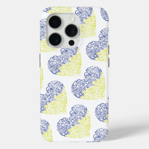 Spiral swirls mehandi heart Ukrainian flag colours iPhone 15 Pro Case