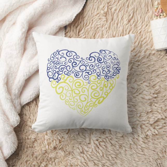 Spiral swirls mehandi heart Ukrainian flag colours Cushion (Blanket)