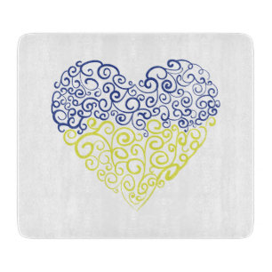 Spiral swirls mehandi heart Ukrainian flag colours Cutting Board