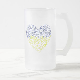 Spiral swirls mehandi heart Ukrainian flag colours Frosted Glass Beer Mug