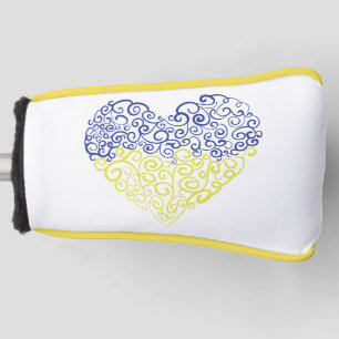 Spiral swirls mehandi heart Ukrainian flag colours Golf Head Cover