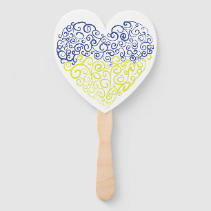 Spiral swirls mehandi heart Ukrainian flag colours Hand Fan