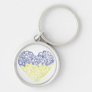 Spiral swirls mehandi heart Ukrainian flag colours Key Ring