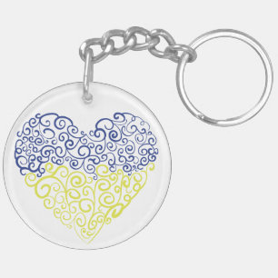 Spiral swirls mehandi heart Ukrainian flag colours Key Ring