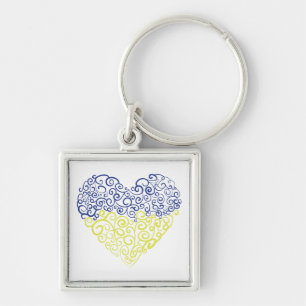 Spiral swirls mehandi heart Ukrainian flag colours Key Ring