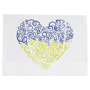 Spiral swirls mehandi heart Ukrainian flag colours Large Gift Bag