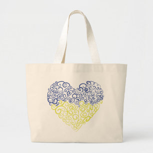 Spiral swirls mehandi heart Ukrainian flag colours Large Tote Bag