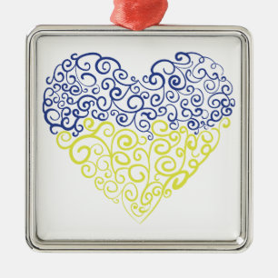 Spiral swirls mehandi heart Ukrainian flag colours Metal Tree Decoration